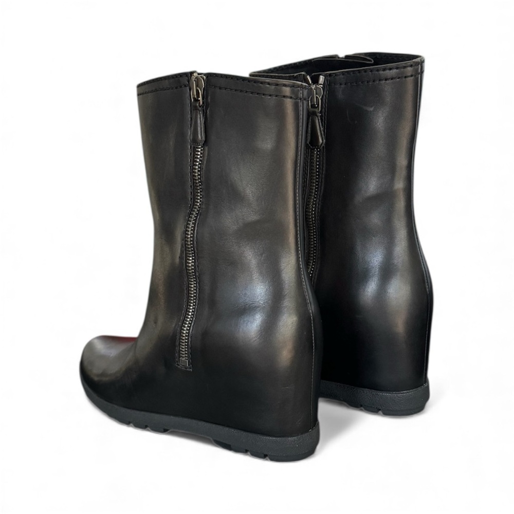 Prada Black Leather Hidden Wedge Ankle Bootie 9.5 - Picture 3 of 10
